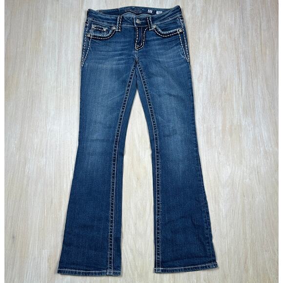 Miss Me Medium Wash Bootcut Jeans Western Cowgirl Stitch Flap Pockets Denim 27 - Picture 1 of 16